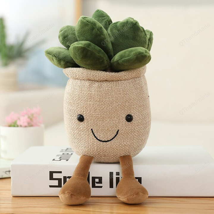 25~35cm Adorable Stuffed Plants Decoration Smiling Soft Plush Succulent Tulip Flowerpot With Legs Doll Children Gift/Home Bed Sofa Cushion Decoration Gift/stuffed animals and plushies