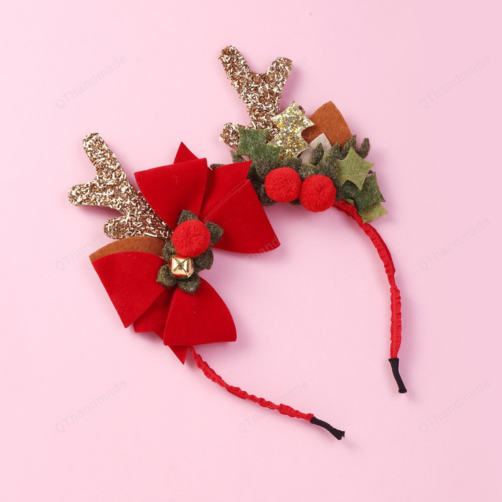 Deer Horn Flower Christmas Headband Baby Hair Hoop/Hair Clips Costume/Headband Children Toddler Kids Hair Accessories Baby Christmas Gifts