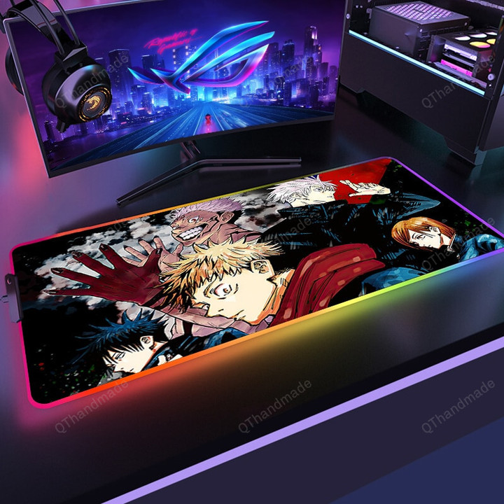 21 Styles Jujutsu Kaisen Gaming RGB Mousepad LED Light Mouse Pad Pc Gamer Accessories Mause Ped Non-slip Mat Computer Backlight Mats Mice