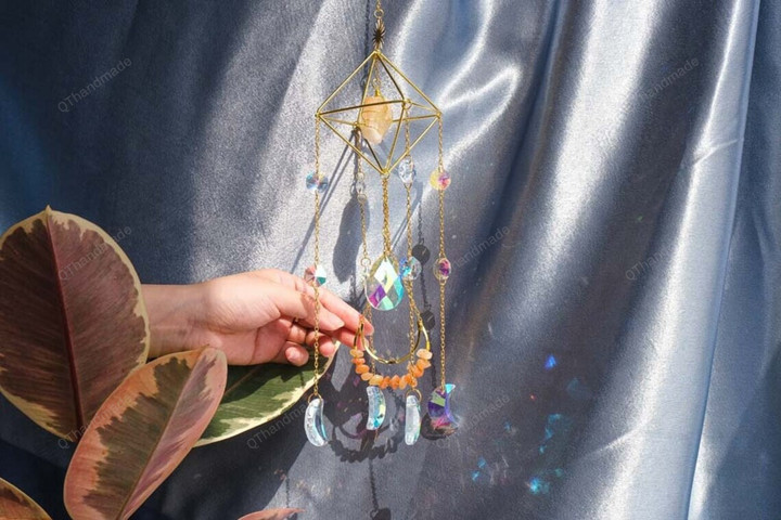 Luxury Royal Geometric Citrine Quartz Crystal suncatcher/Hanging Prism/Rainbow Maker/Lightcatcher/Car charm accessories/ornaments hanging