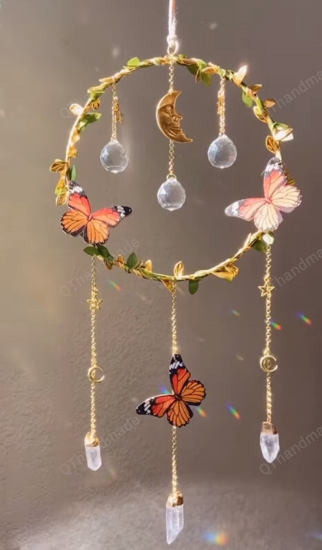 Monarch Butterfly Suncatcher Light Catcher Quartz Crystal Crescent Moon Fairy Suncatchers Crystal Healing gift