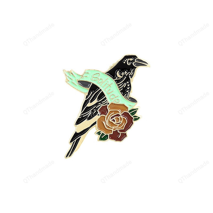 Crow Custom Lapel Enamel Pin/Bird on The Moon Flower Leaf Cloud Moon Phase Brooches/Gothic Darkness Jewelry/Christmas Pin/Christmas Gifts