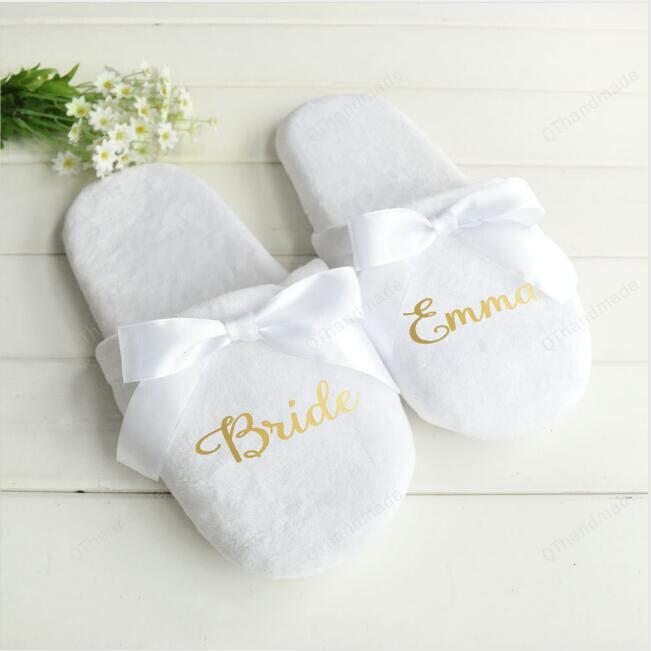 Personalized Wedding Slippers With Lace/Bride Slippers/Bridesmaid Gifts/Custom Print Shoes/Bachelorette Party Favors/Wedding Gift/Couple Gift