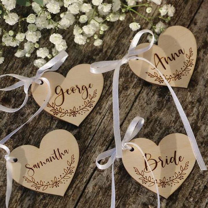 Custom engraved wood heart,Personalized Wooden Hearts,Wood Heart Tags, table name,laser cut place cards Wedding Favors