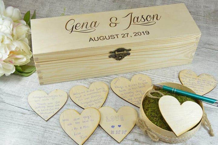 Personalized Wedding Signature Guest Book, Custom Rustic Keepsakes Alternative Gift, Engraved Wood Sign Wedding Guestbook Box