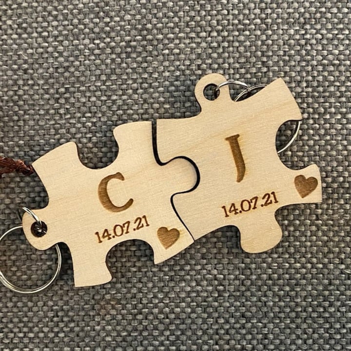 Couples Keyrings, Custom Puzzle Keychains,Interlocking Puzzle with Initials, Relationship, Wedding, Anniversary, Valentines Gift