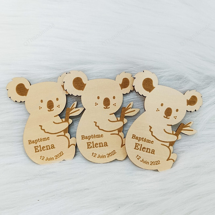 Personalized Wedding Laser Koala Save The Date Magnets,Custom Wood Rustic Save The Date,Cute Animal Baby Party Favors Gifts