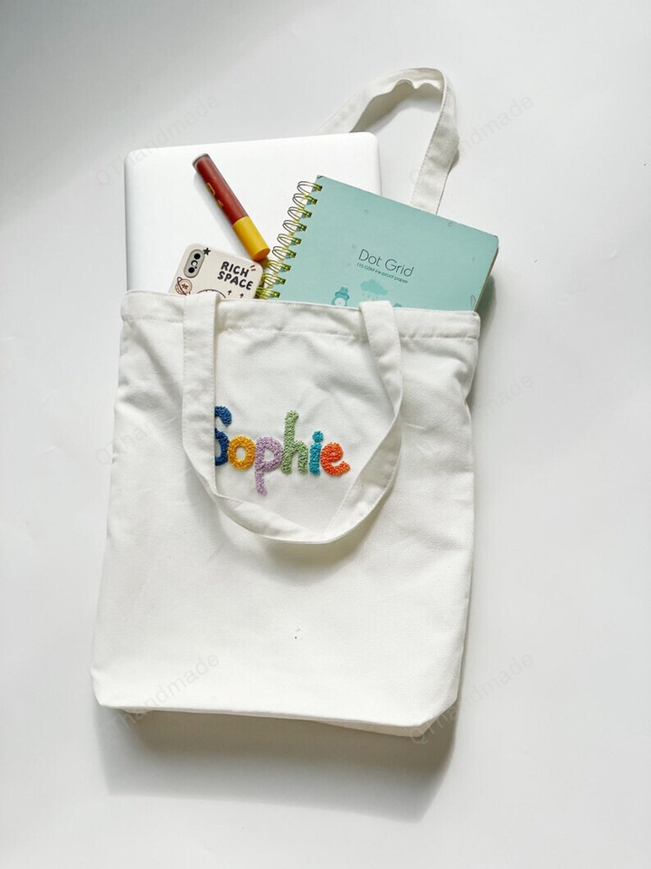 Personalized Name Tote Bag, Embroidery Tote Bag, Custom Embroidered Canvas Tote, Personalized Gifts Bag, Gifts For Her, Gifts For Mom