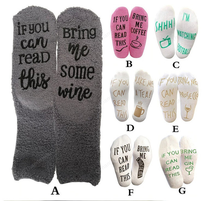 If You Can Read This Bring Me Wine Letter Socks/Women Men Funny Unisex Printed Happy Cotton Couple Socks/Valentine Day gift for BoyFriend