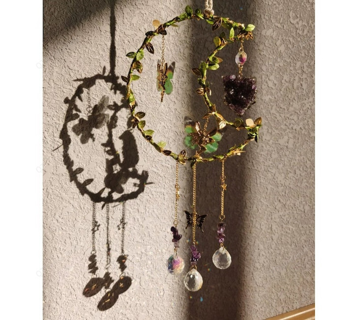 Green Butterfly Fairy Amethyst SUNCATCHER/Hanging Prism/Rainbow Maker/Lightcatcher/Car accessories/ornaments/negative removal/Boho Decor