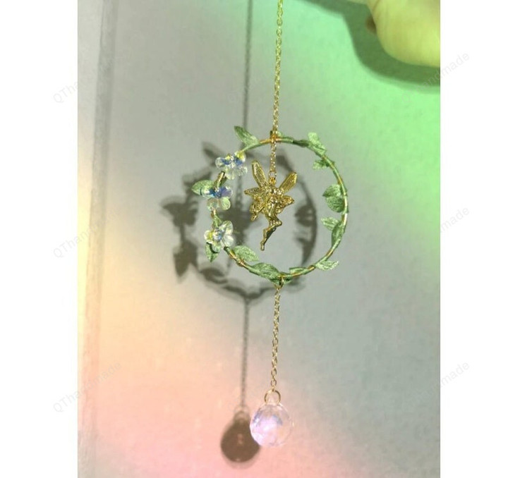 Mini Prism Crystal Fairy Butterfly Moon Suncatcher/Rainbow maker/light catcher/Wall Hanging Crystal Prism/Kid room bedroom decor