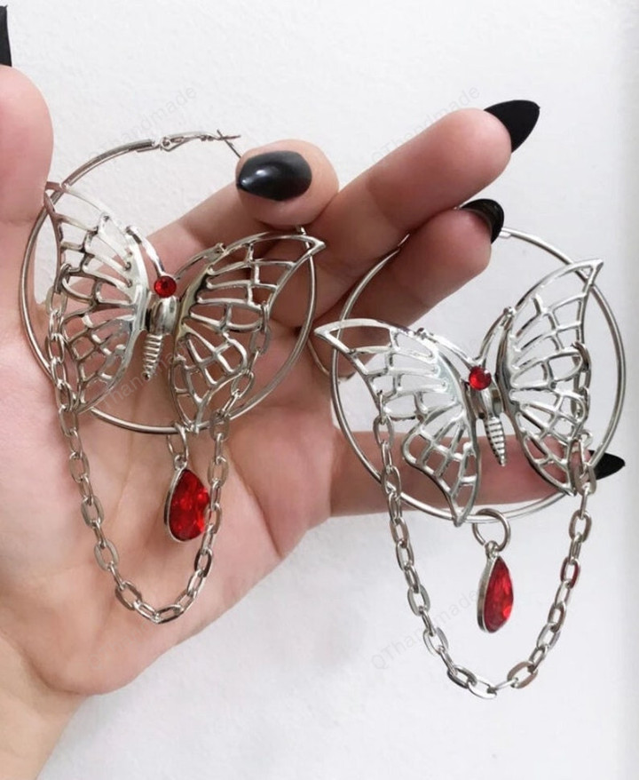 Blood Butterfly Blood Earrings/Dark Butterflies earrings/Witchy Gothic Vampire Spooky Boho Bohemian/Statement Earrings/Witch Healing Crystal