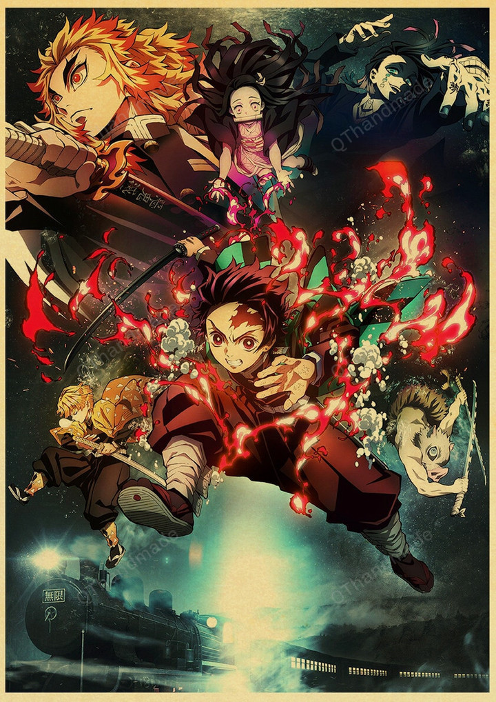 Demon Slayer Mugen Train Anime Poster, Kimetsu no Yaiba : Mugen Ressha-hen Art Painting Poster, Anime Poster Wall Decor