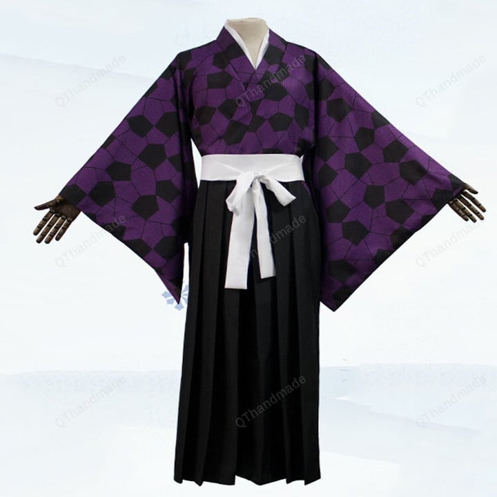 Anime Demon Slayer Kimetsu No Yaiba Kokushibo Cosplay Suit Set, Kimono Uniform Cosplay Costume Set, Carnival Party Costume