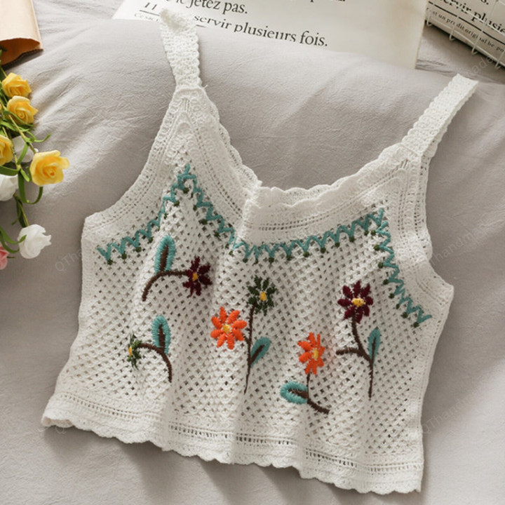 Embroidery Floral Woman Tanke Vintage Crop Tops Camis For Women Floral Print Sleeveless Camisole Fashion Hot Top Mujer Verano/Camisole