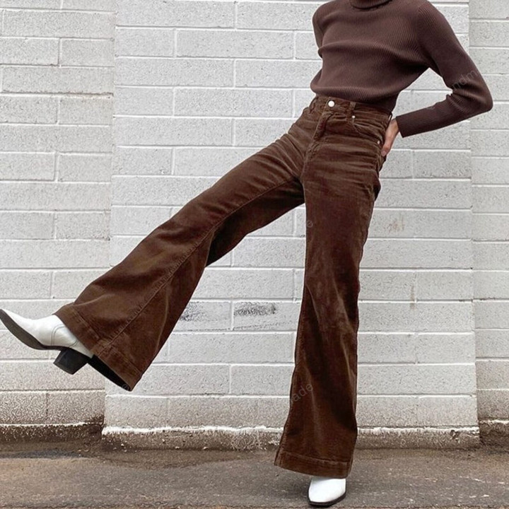 Vintage High Waist Corduroy Brown Pants, Long Trousers 90s Flare Pants, Casual Trousers, Wide Leg Pants, Aesthetic Trousers, Gift For Her