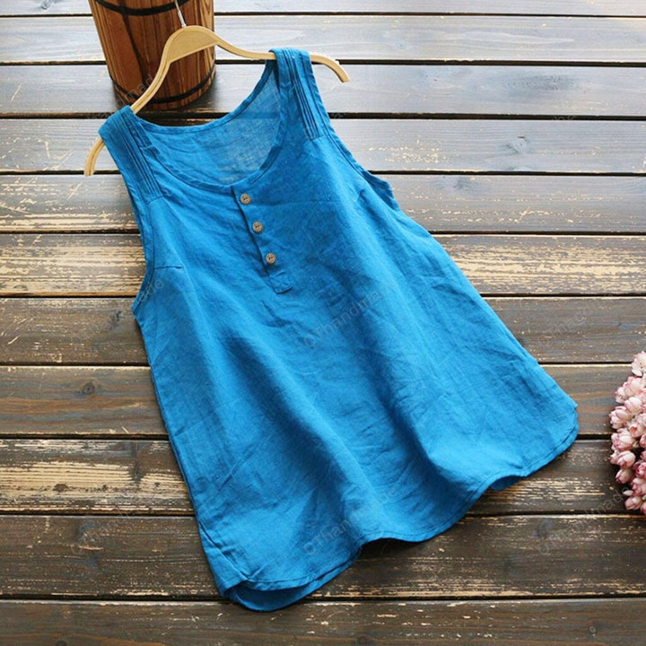 Casual Linen Solid Color Tank Top/Boho Retro Clothing/Summer Beach Clothing/Linen Clothing/Summer Tops Tee Sleeveless Button Women Tee