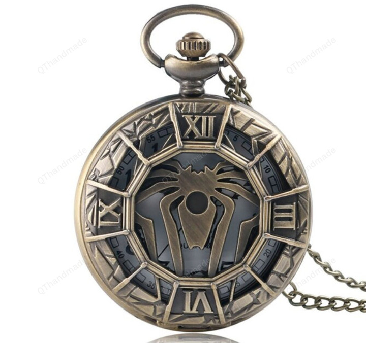 Bronze Spider Hollow Design Retro Steampunk Watch Dial Chain Pendant Mens Pocket Watch Best Gift reloj de bolsillo/Best man Gifts