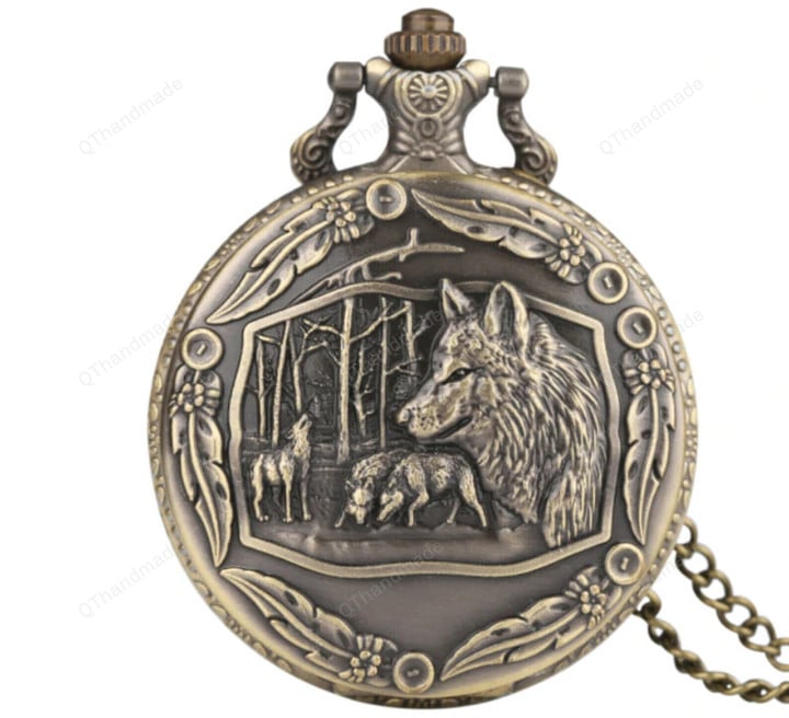 Vintage Bronze Wild Wolf Retro Bronze Pocket Watch/Pendant Awesome Animal Quartz Clock Necklace Chain/boyfriend gift ideas/Valentine gifts