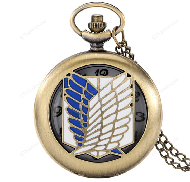 Hollow Attack Titan Necklace Quartz Pocket Watch Scouting Legion Survey Corps Vintage Pendant Reloj Mujer Gifts FOB Clock/Best man Gifts