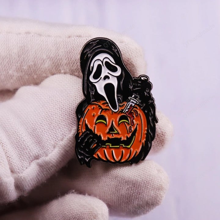 Scream Ghostface Pumpkin Enamel Pin, Funny Horror Movies Brooch Badge, Halloween Gift, Scary Ghost Pumpkin Brooch Pins, Skeleton Brooches