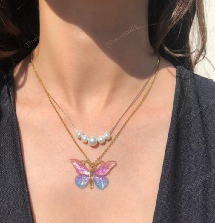 Butterfly Pearl Fairytopia Mariposa Necklace/ Cottagecore Jewelry To Girlfriend Best Friends/Hippy Jewelry/Fairy Necklace/Wiccan Jewelry