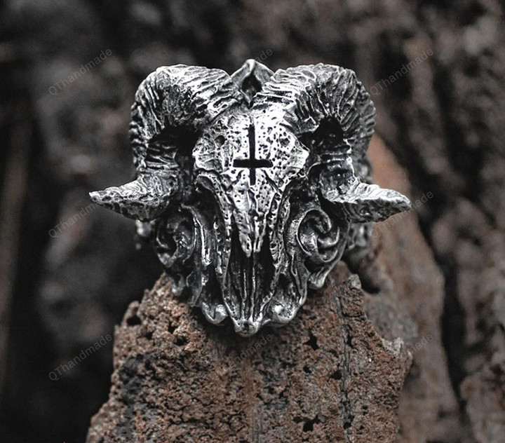 Retro Devil Goat Ring Punk Exaggerated Spirit Animal Stereoscopic Opening Adjustable Ring Jewelry/Statement Ring/Boho Gothic Goth Ring
