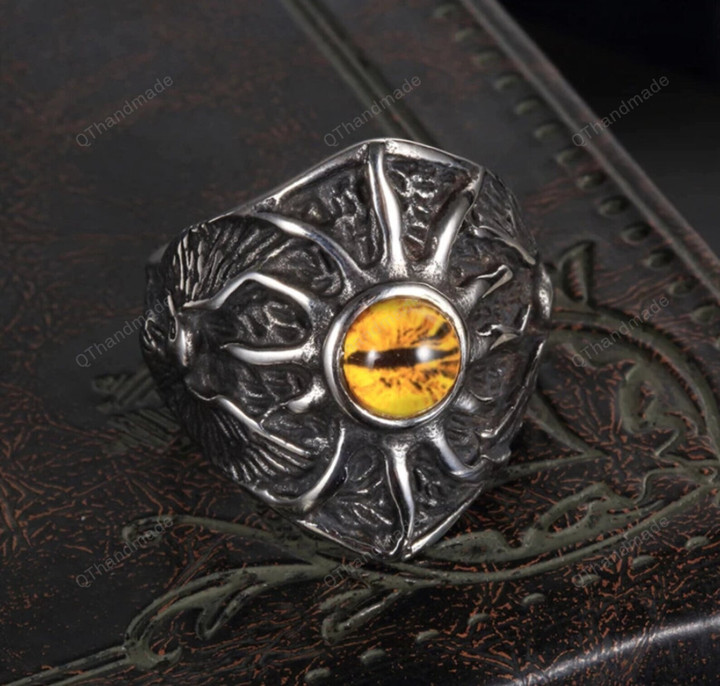 Vintage Demon Hawkeye Ring Viking Dragon Men's Locomotive Rings Punk Hip Hop Rock Ring Jewelry Anillo/Statement Ring/Boho Gothic Goth Ring
