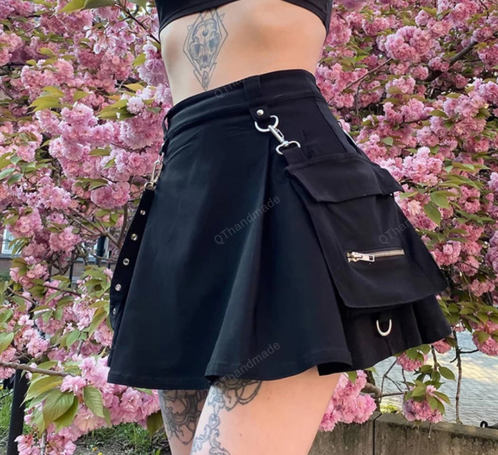 Punk Gothic Black High Waist Black Skirts Women Sexy Patchwork Bandage Mini Skirt Female Streetwear Summer Chie/Goth Dress/Witch gifts
