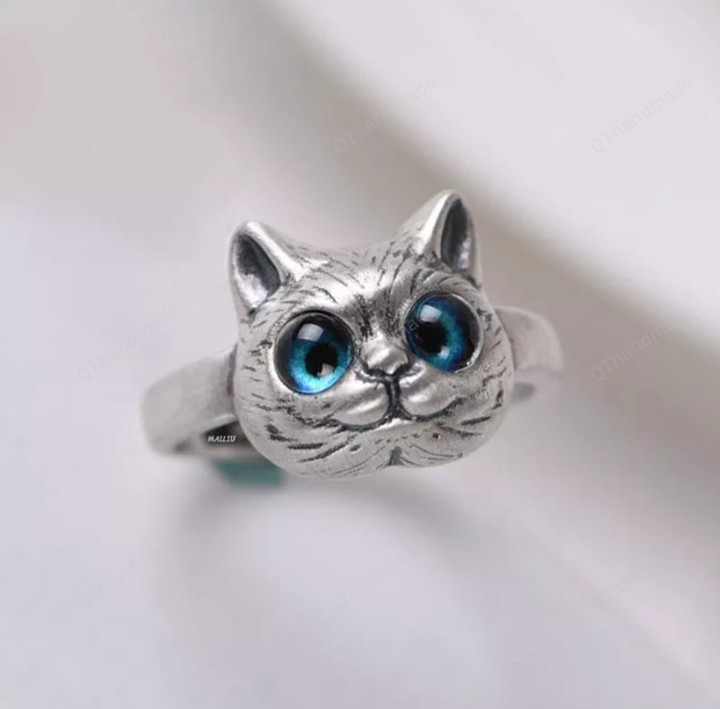 Cute Cat Rings for Women Men Simple Anime Design Wedding Silver Ring Engagement Retro Trendy Jewelry Gifts/Streetwear Ring/Goth Spooky Rings