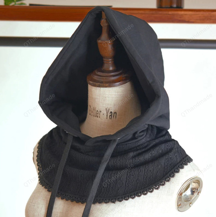 Adult Medieval Costumes Accessory Fake Collar Hooded Cape Cowl Cosplay Assassin Hat Viking Warrior Aristocrat Cavalier Prop