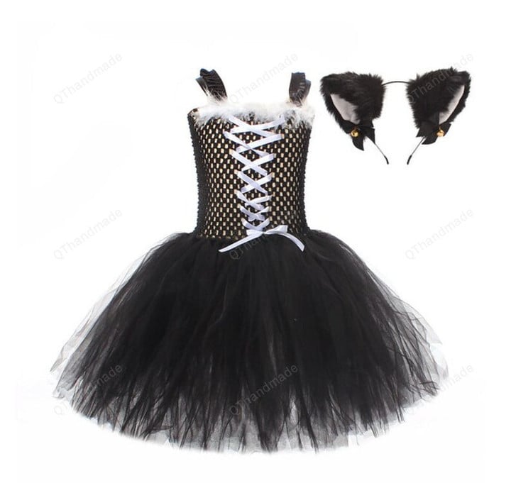 Black Cat Halloween Costume Kids Animal Fancy Tutu Dress with Ears Headband Baby Girls Cosplay Birthday Party Outfits/Baby Girl/Party Dress