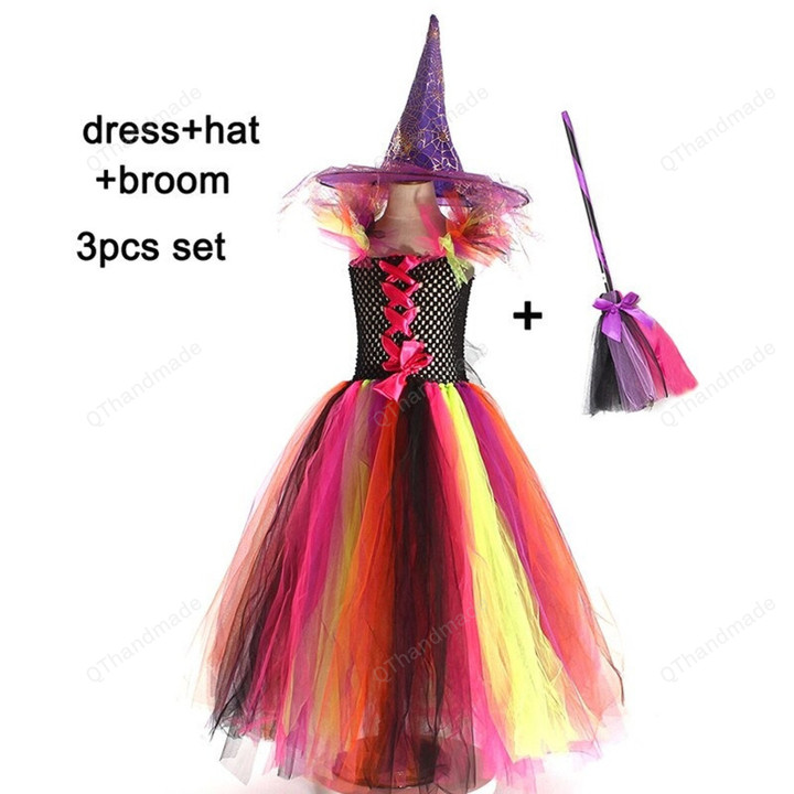 Rainbow Wicked Witch Girls Tutu Dress Kids Evil Halloween Costume Cosplay Party Fancy Pageant Ball Gown Outfit/Baby Girl/Party Dress