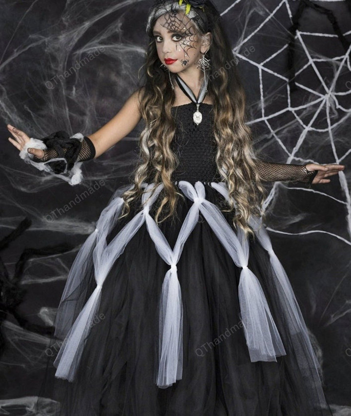 Black Dress for Girls Halloween Costume Tutu Dress Spider Witch Kids Party Dresses Tulle Long Dress Cosplay Clothing/Baby Girl/Party Dress