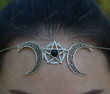 Vintage Wiccan Crescent Moon Pentagram/Head Chain/Wedding Hair Jewelry/Crown For Bride Witch Pagan Jewelry/Star Headband