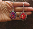 Handmade Iridescent Resin Moon Dangle Earrings/Raw crystal Earrings/crescent moon Statement Earrings/Celestial Witch Healing Crystal