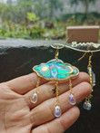 Handmade Iridescent Resin Cloud Dangle Earrings/Raw crystal Earrings/crescent moon Statement Earrings/Celestial Witch Healing Crystal