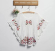 Vintage Ethnic Floral Embroidery Floral High Street Blouse Cotton Batwing Boho Tunic Hippie Blouse Tops/Linen Clothing/Summer Beach Clothing