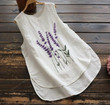 Lavender Embroidery Tops Vintage Linen Blusas Print Summer Sleeveless Blouse Shirt Casual Cotton Linen Female Loose/Summer Beach Clothing