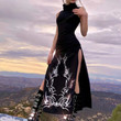 Women's High Split Dress Gothic Style Sleeveless Long Dress Turtleneck Vintage Ladies Sheath Club Long Dress Sundress/Goth Dress/Emo Girl