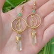 Jade & Green Quartz moon earrings/Hypoallergenic Lithium Quartz/Wanderlust Jewelry/Magical Witchy Earrings/Healing Crystal/Gothic Earrings