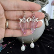 Fairy Butterfly Pagan Pentagram Triple Moon Cicada Wing Dangle Earrings/Boho Earrings/Celestial Witch Healing Crystal/Crescent Moon Earrings