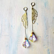 Rainbow Gold Boho Dangle Teadrop Earrings, Goddess Crescent Moon Crystal Earrings, Long Chain Crystal Drop Earrings, Witchcraft Jewelry
