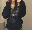 Gothic Graphic Print Black Sweatshirt Zip up Oversized Hoodies Autumn Long Sleeve Jacket Coat Women Harajuku Grunge/Goth Dress/Witch gifts