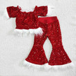 Baby Girls Christmas Red Sequins Fur Tops+Pants Set, Kids Clothing, Christmas Red Sequins Glitter Shirt+Pants Set, Xmas Gift For Kids