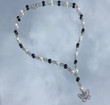 Upcycled Stainless Steel Rosary Style Beaded Faux Pearl Butterfly Necklace/Cottagecore Rosary Necklace,Gift For Her