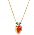 Cute Sweet Carrot Green Red Rhinestone Necklace Women Strawberry Pendant Necklace Luxury Niche Designer Jewelry Gift,y2k Cottage Necklace