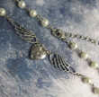The Faux Pearl Angel Wing Choker Lariat Heart Locket Beaded Chain Layered Necklace Rosary Necklace,Fairycore Cottage Necklace