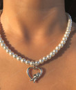 Angel Pearl Necklace, Y2K Jewelry, Pearl Necklace Silver Angel Charm Inside a Heart pendant, Y2K Necklace, Pendant Necklace, Gift For Her