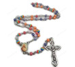 European And American Handmade Rosary Necklace Cross Christ Bitter Like Pendant Resin Mixed Rainbow Necklace,Gift For Her
